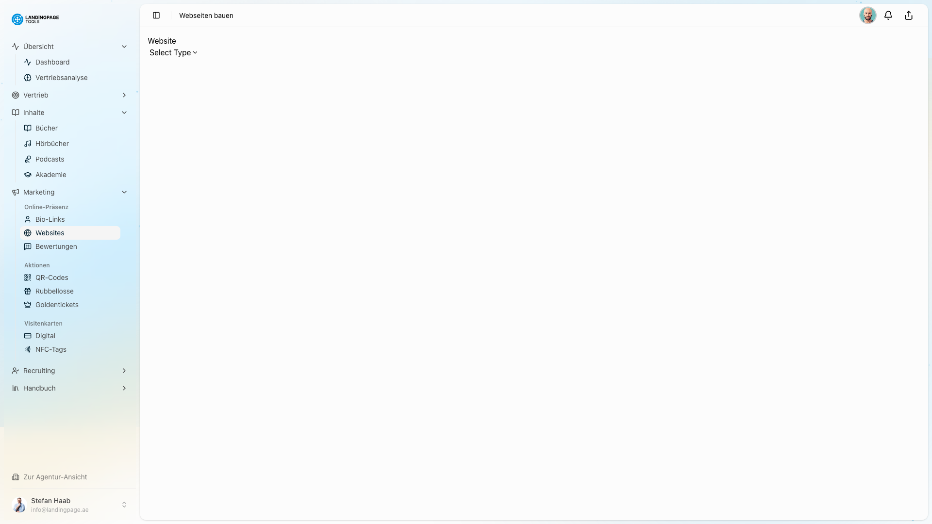 Screenshot: Landingpage-Builder in der landingpage.tools Plattform