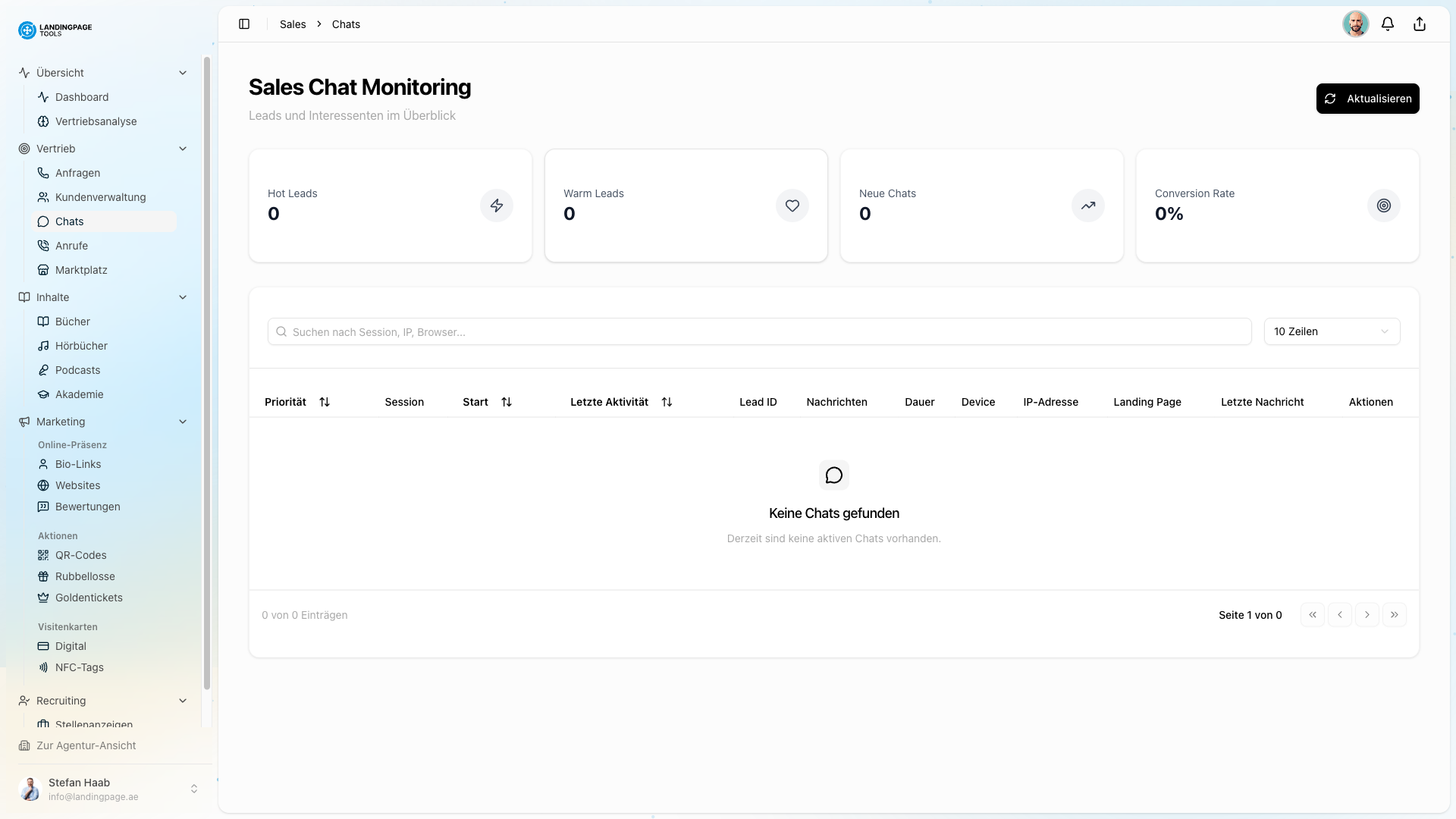 Screenshot: Chat- & Sprach-Agent in der landingpage.tools Plattform