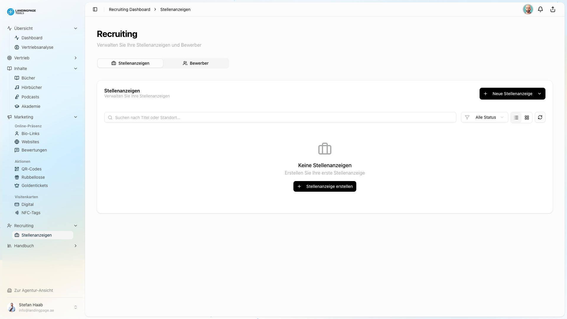 Screenshot: Recruiting-Portal in der landingpage.tools Plattform