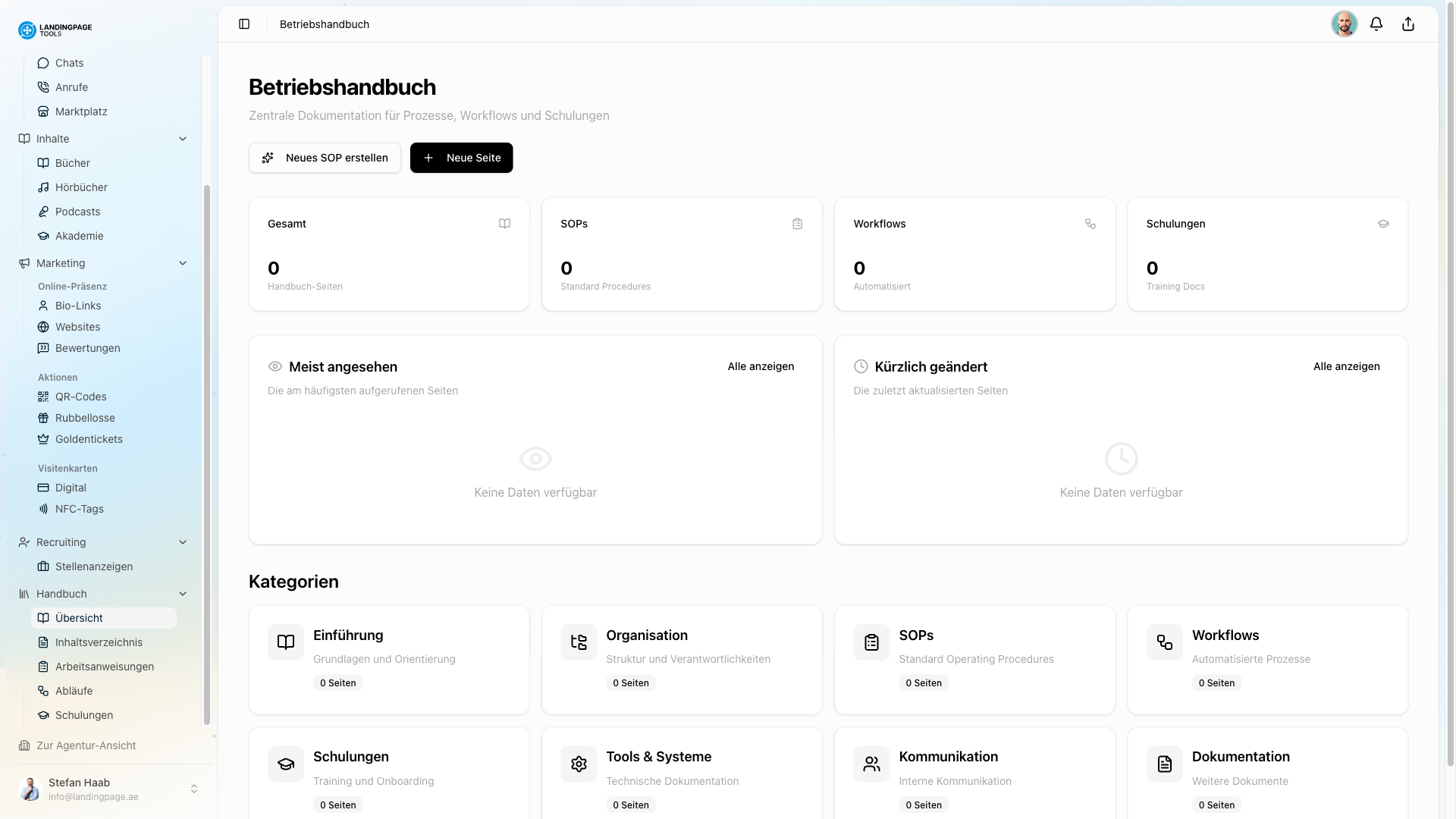 Screenshot: Fachbegriff-Glossar in der landingpage.tools Plattform