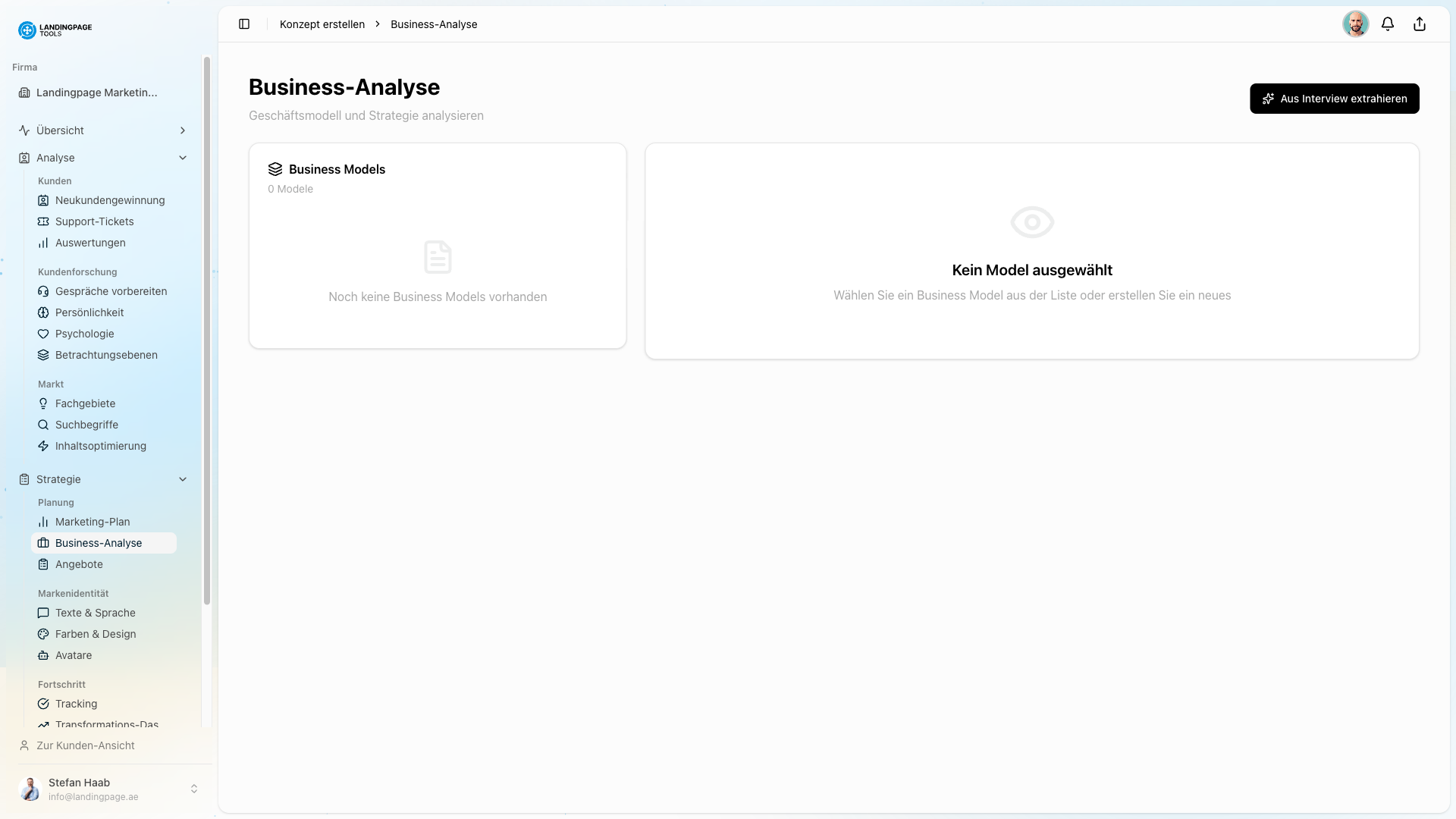 Screenshot: Beratungs-Management in der landingpage.tools Plattform