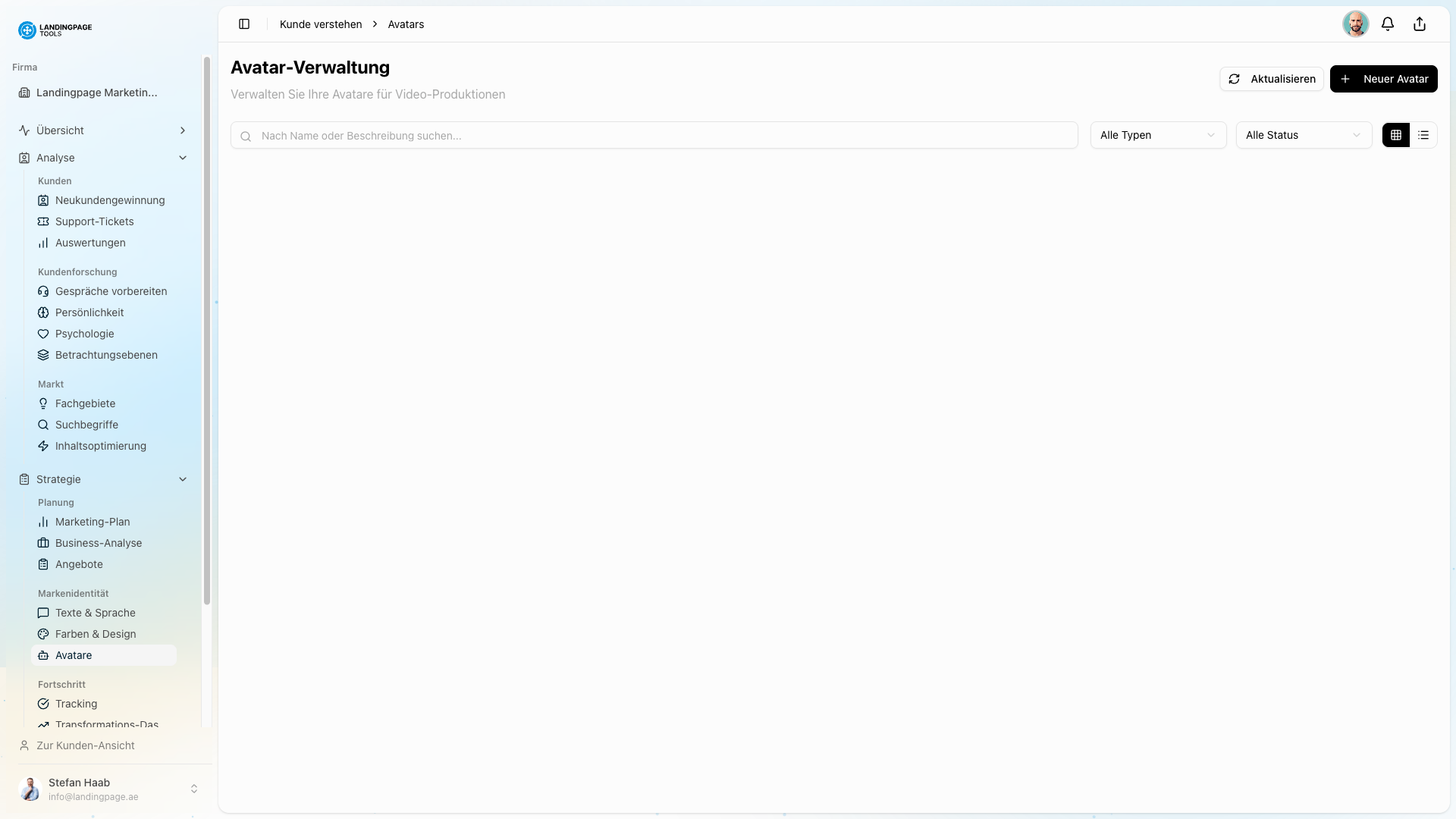 Screenshot: Avatar-System in der landingpage.tools Plattform