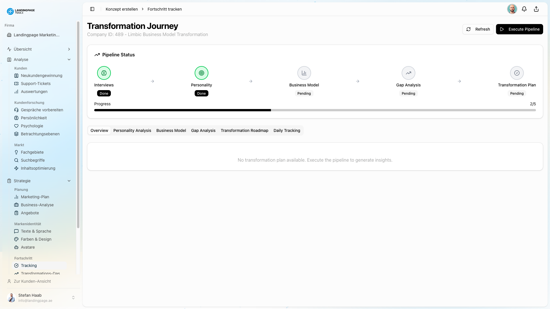 Screenshot: Reflexions-System in der landingpage.tools Plattform