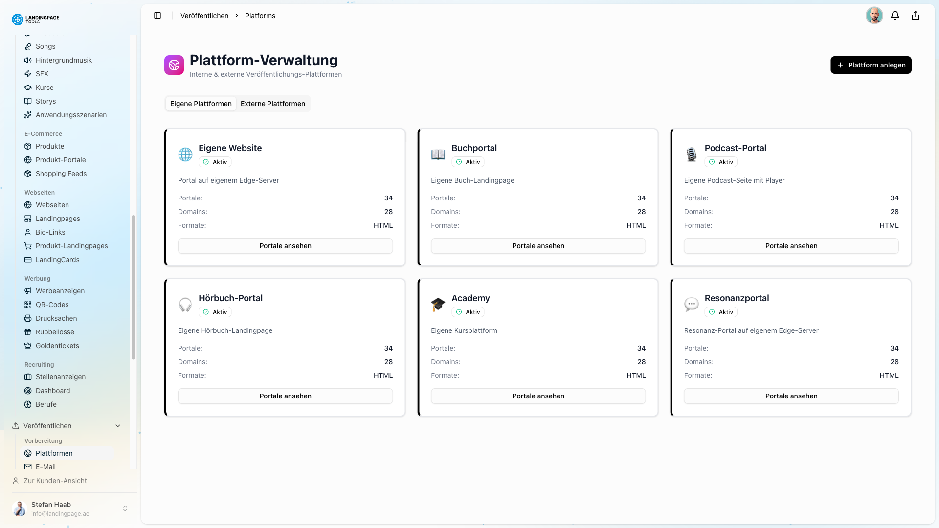 Screenshot: Partner-Netzwerk in der landingpage.tools Plattform